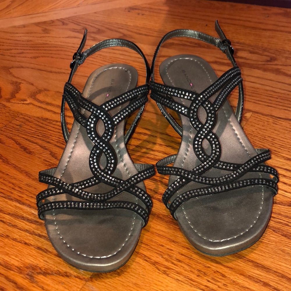 Black criss cross wedge sandals